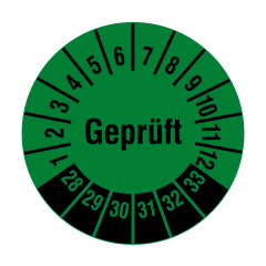 inspection label 'Geprüft', 2028-2033, polyethylene foil, Ø 20 mm - View Product